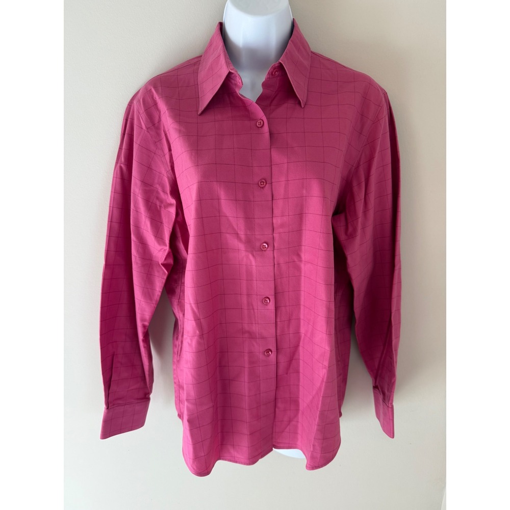 Talbots Button Down Shirt Size 8 Pink Windowpane Grid Wrinkle Resistant Cotton